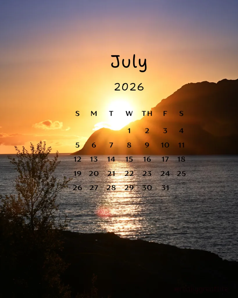 Lexe · Calendar Sheet July: Die Mitternachtssonne in Husøy.